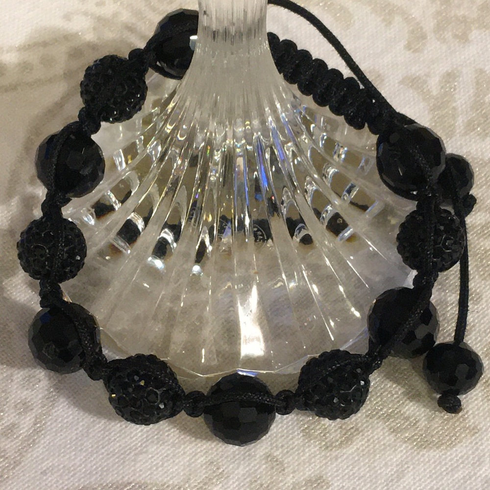 ADJUSTABLE SIZE Black Shamballa Beaded Bracelet,